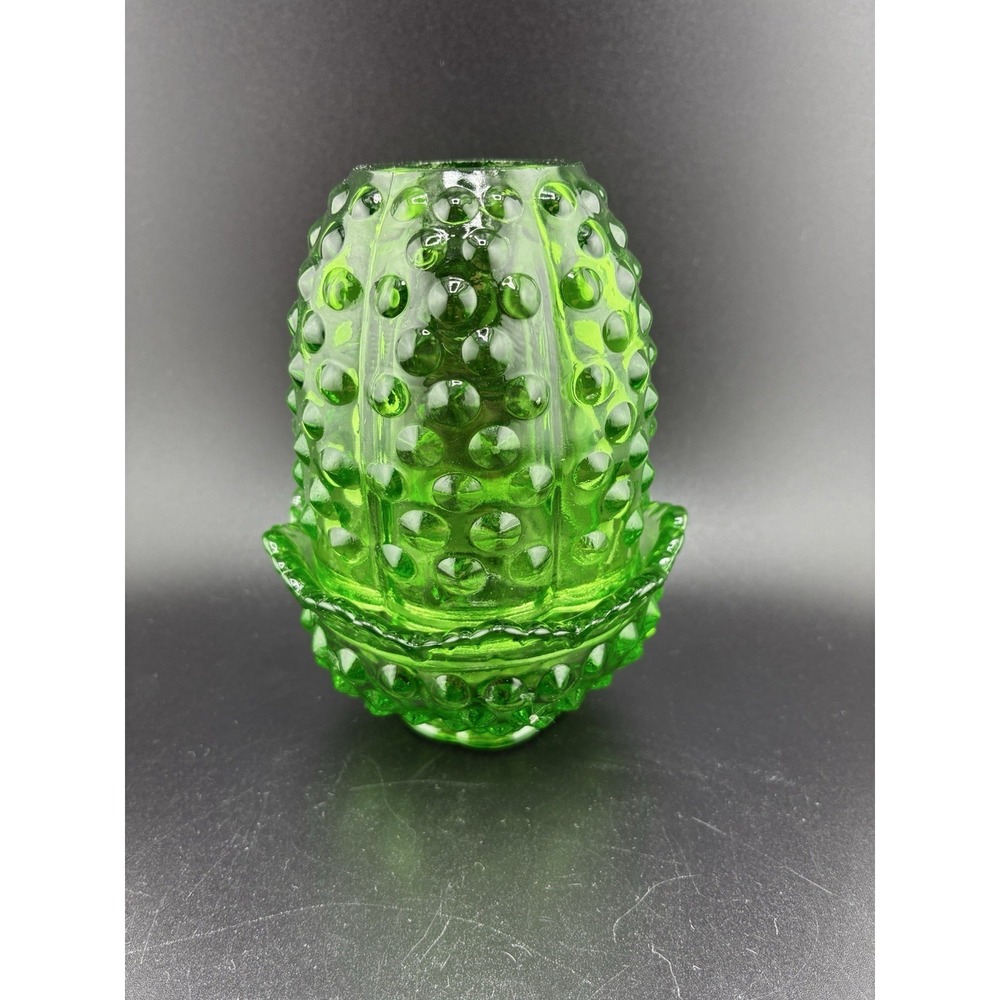 Vintage Stamped Fenton Green Hobnail Fairy Lamp Glass